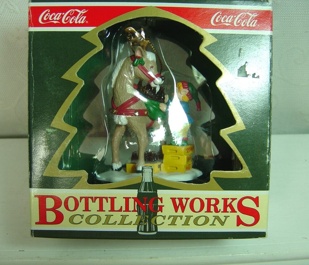 VINTAGE COCA COLA BOTTLING WORKS ORNAMENT-SANTAS REFRESHMENT-ELF & REINDEER-1994
